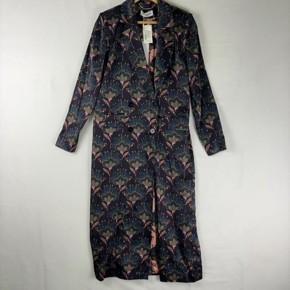 Longline Silk Coat - Navy and Pink - Picture 2 of 7